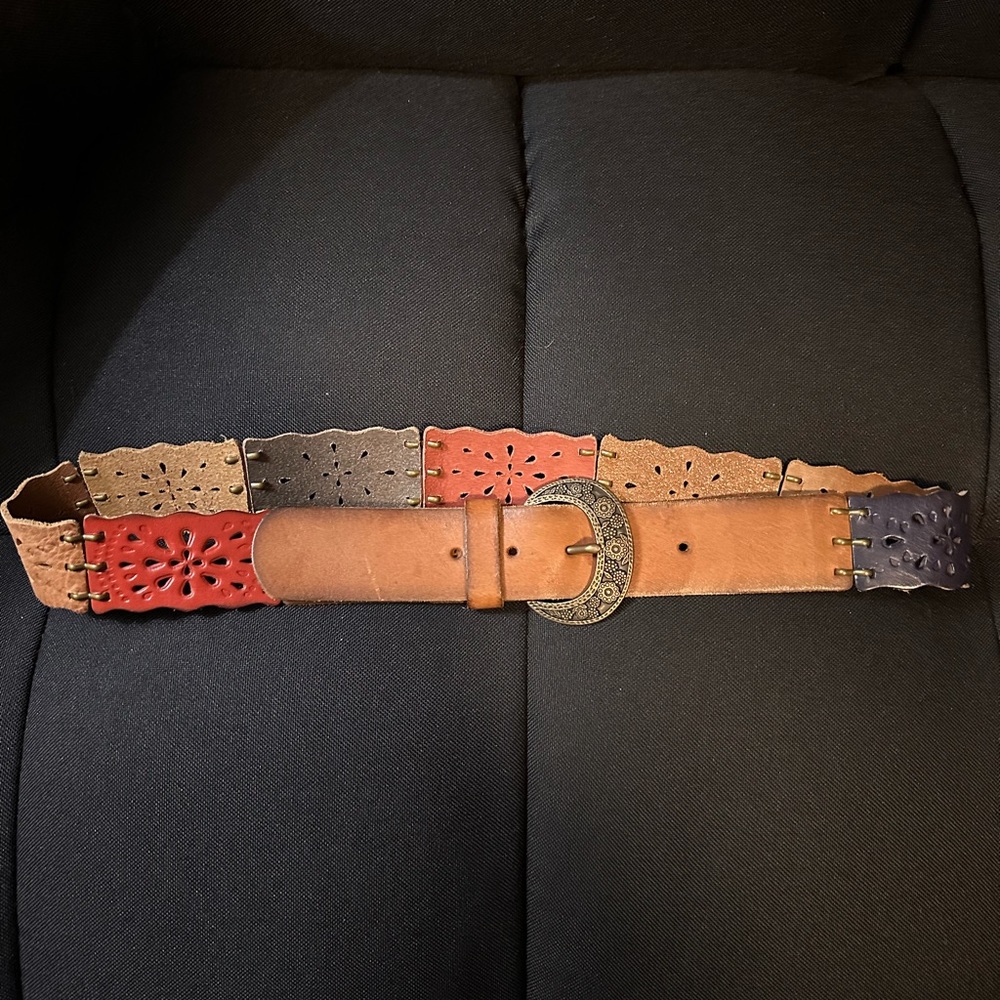 Fossil Multi Colored Patchwork Leather Belt Women… - image 1